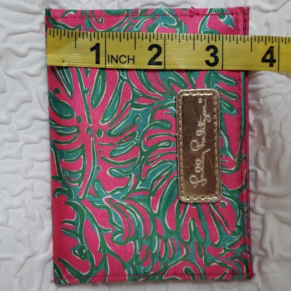 Lilly Pulitzer Mini Wallet Printed Gold Metallic Logo Pink Green Womens One Size - Picture 12 of 12